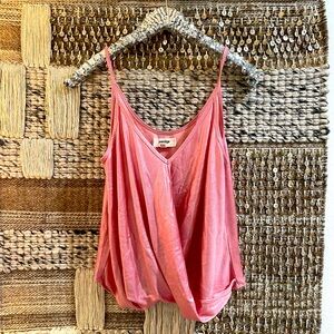 🩷 Porridge Anthropologie shiny pink surplice cami tank